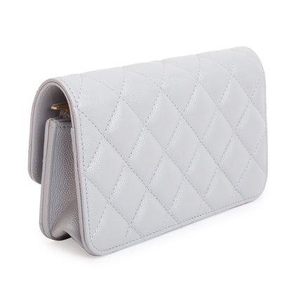 Chanel 2022 Grey Quilted Caviar Leather Classic Phone Holder on Chain