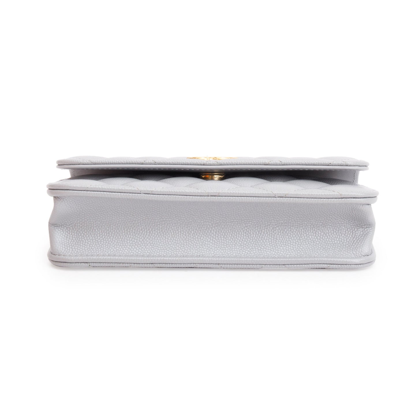 Chanel 2022 Grey Quilted Caviar Leather Classic Phone Holder on Chain