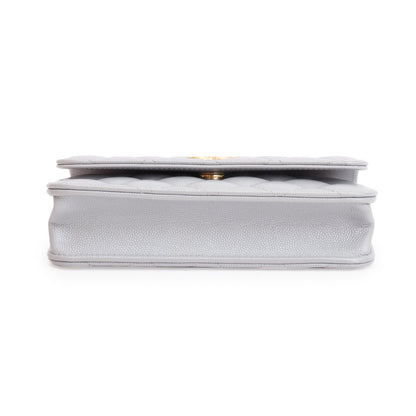Chanel 2022 Grey Quilted Caviar Leather Classic Phone Holder on Chain