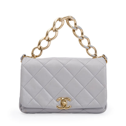 Chanel 2022 Grey Quilted Lambskin Leather Small Color Match Flap Bag
