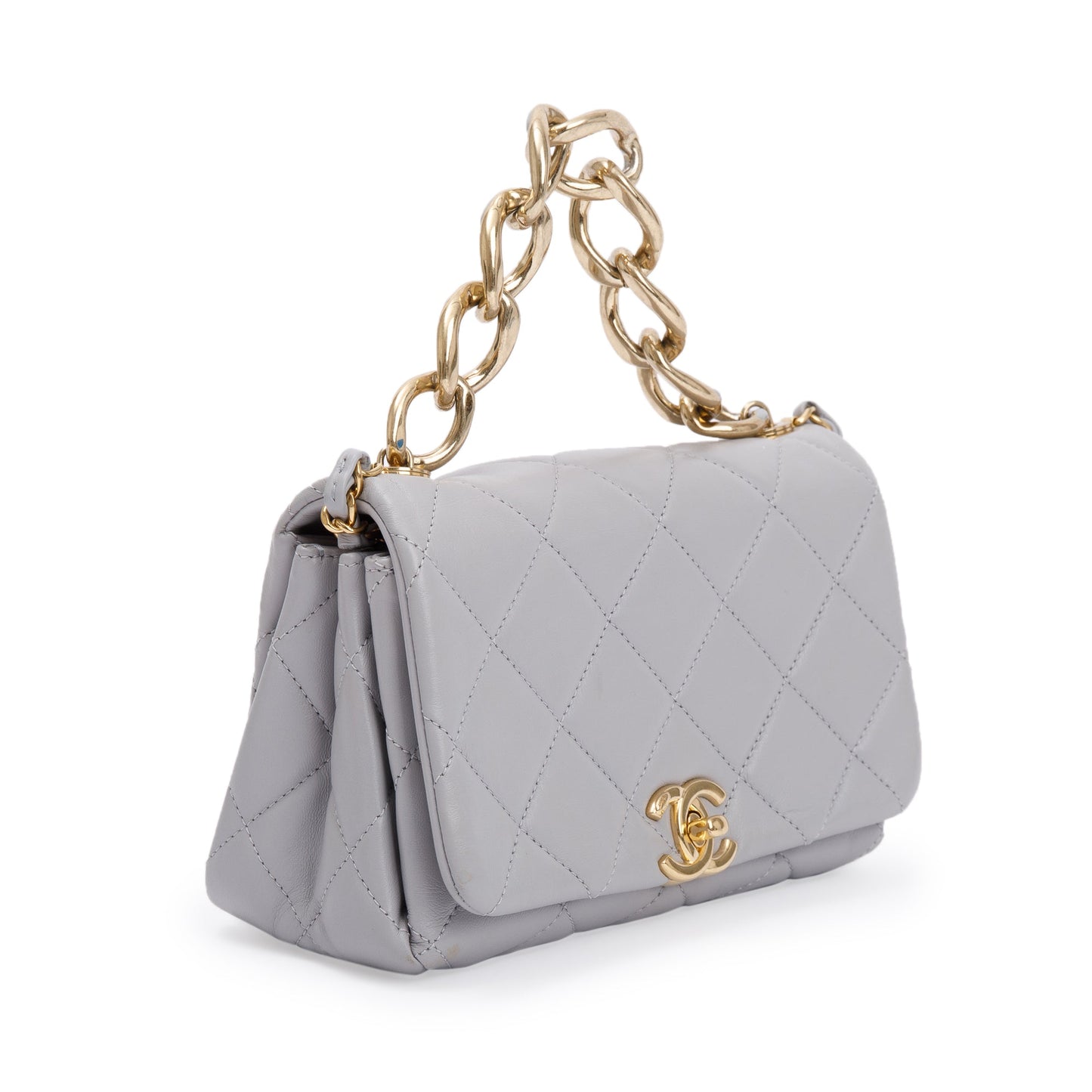 Chanel 2022 Grey Quilted Lambskin Leather Small Color Match Flap Bag