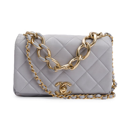 Chanel 2022 Grey Quilted Lambskin Leather Small Color Match Flap Bag