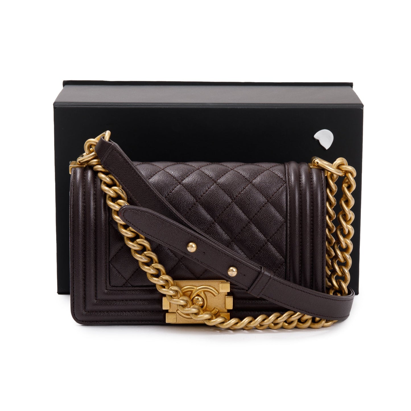 Chanel 2022 Marron Caviar Leather Small Boy Bag