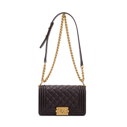 Chanel 2022 Marron Caviar Leather Small Boy Bag