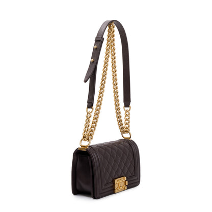 Chanel 2022 Marron Caviar Leather Small Boy Bag
