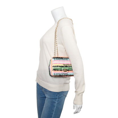 Chanel 2022 Multicolor Sequin Coco Logo Mini Flap Bag
