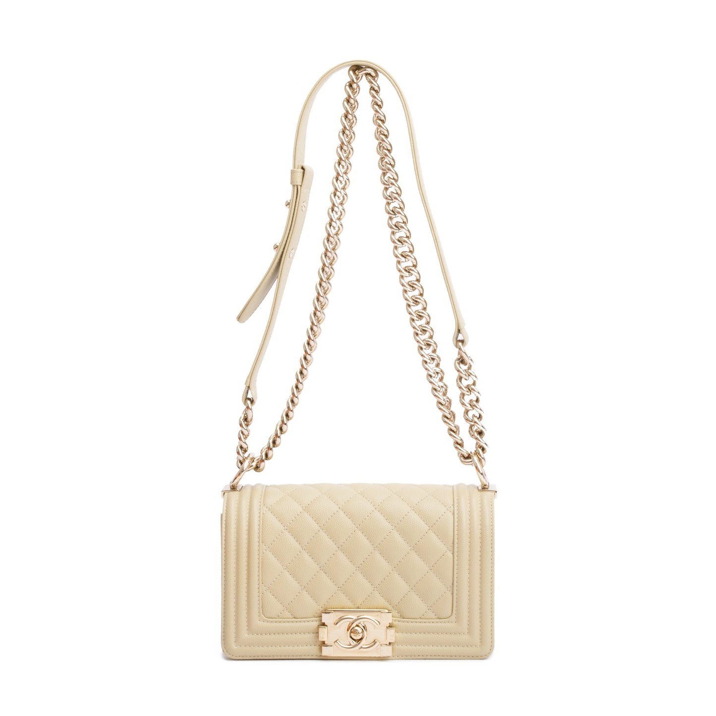 Chanel 2022 Neutral Caviar Leather Small Boy Bag