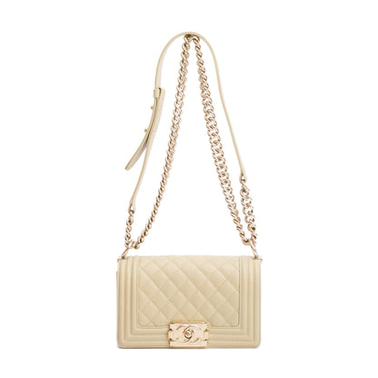 Chanel 2022 Neutral Caviar Leather Small Boy Bag