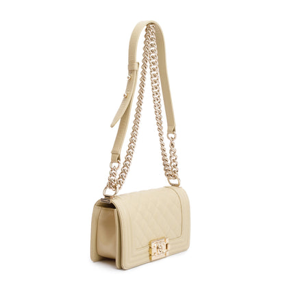 Chanel 2022 Neutral Caviar Leather Small Boy Bag