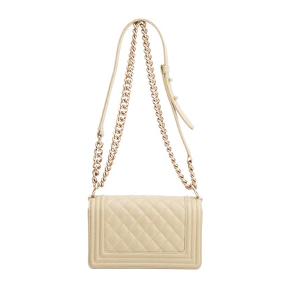 Chanel 2022 Neutral Caviar Leather Small Boy Bag
