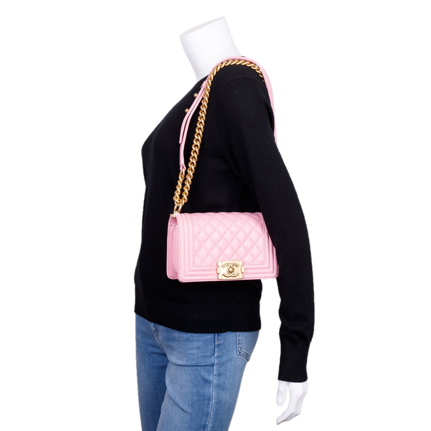 Chanel 2022 Pink Calfskin Leather Small Boy Bag