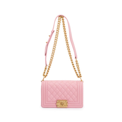 Chanel 2022 Pink Calfskin Leather Small Boy Bag