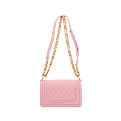 Chanel 2022 Pink Calfskin Leather Small Boy Bag
