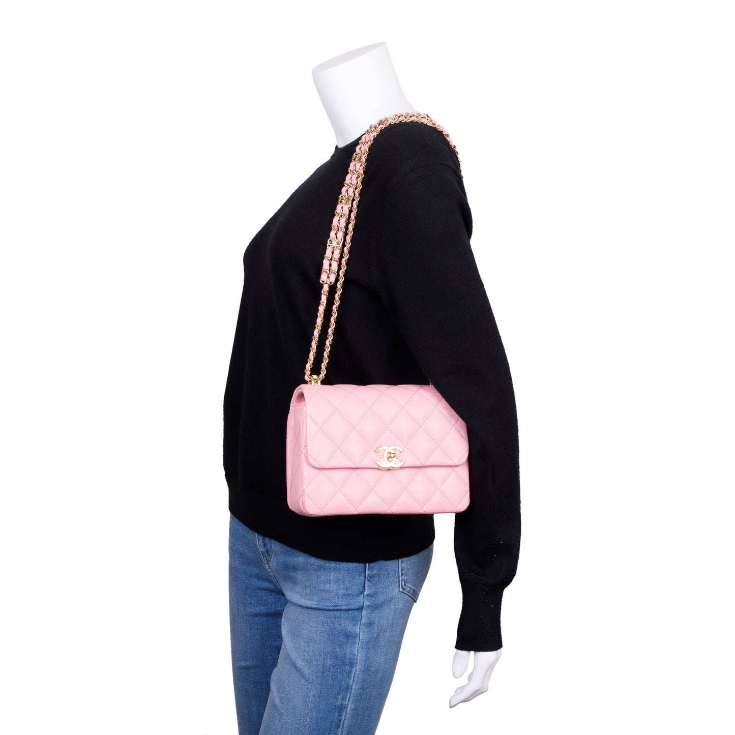 Chanel 2022 Pink Caviar Leather Mini Coco First Flap Bag