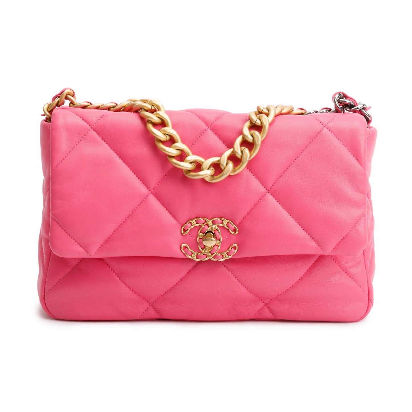 Chanel 2022 Pink Lambskin Leather Large 19 Flap Bag