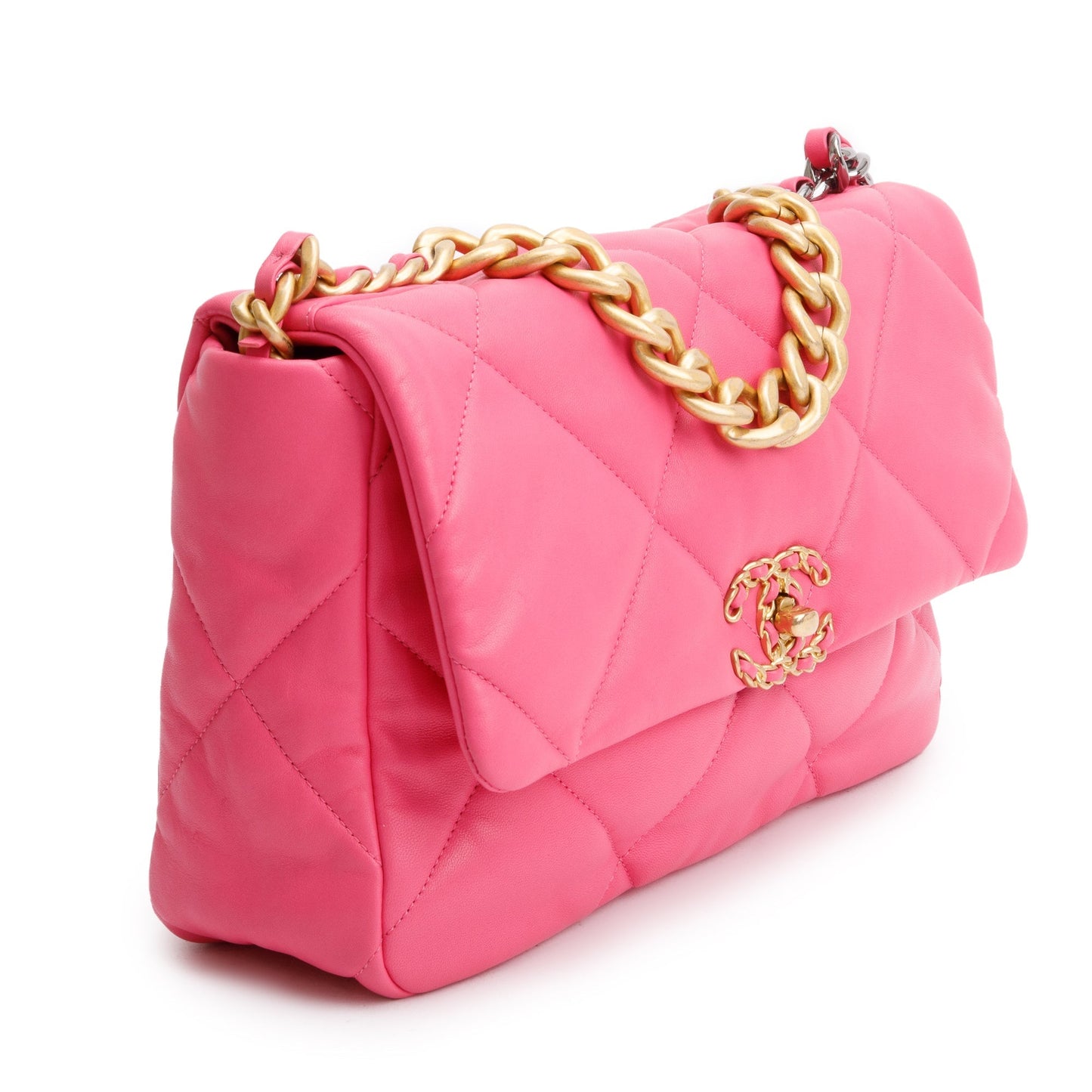 Chanel 2022 Pink Lambskin Leather Large 19 Flap Bag