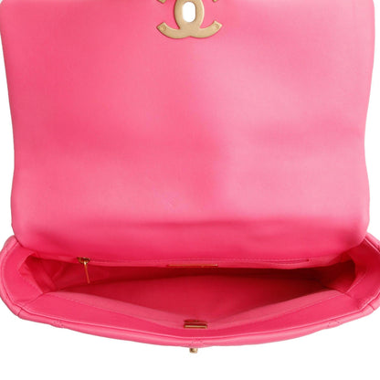 Chanel 2022 Pink Lambskin Leather Large 19 Flap Bag