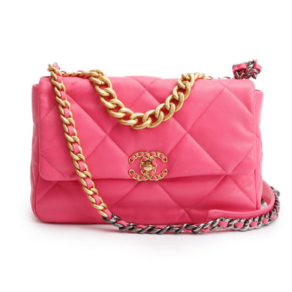 Chanel 2022 Pink Lambskin Leather Large 19 Flap Bag