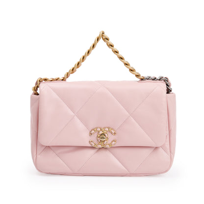 Chanel 2022 Pink Lambskin Leather Medium 19 Flap Bag