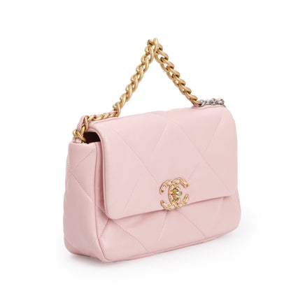 Chanel 2022 Pink Lambskin Leather Medium 19 Flap Bag