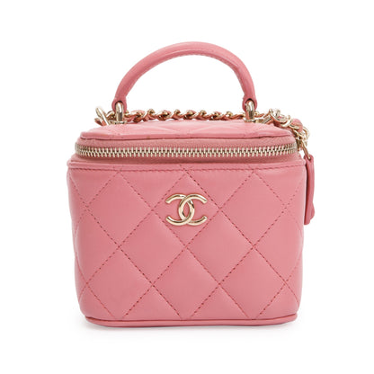 Chanel 2022 Pink Lambskin Leather Mini Vanity Case