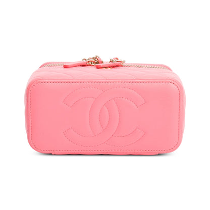 Chanel 2022 Pink Quilted Caviar Leather Small Vanity Case