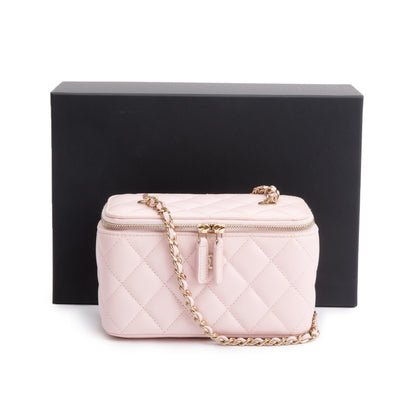 Chanel 2022 Pink Quilted Caviar Leather Small Vanity Case