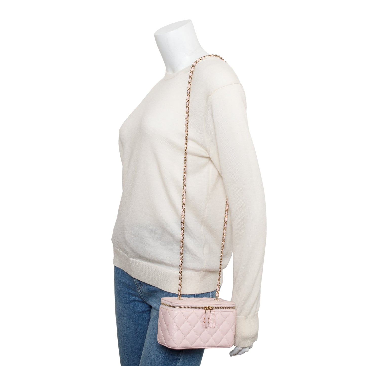 Chanel 2022 Pink Quilted Caviar Leather Small Vanity Case