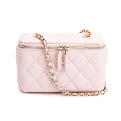 Chanel 2022 Pink Quilted Caviar Leather Small Vanity Case