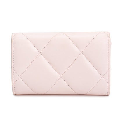 Chanel 2022 Pink Quilted Leather 19 Flap Card Holder