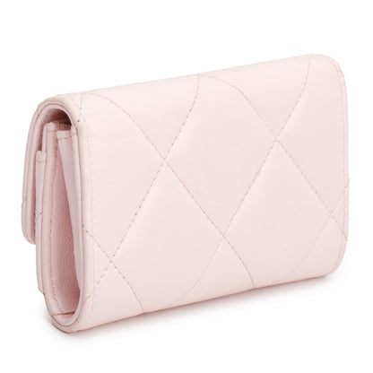 Chanel 2022 Pink Quilted Leather 19 Flap Card Holder