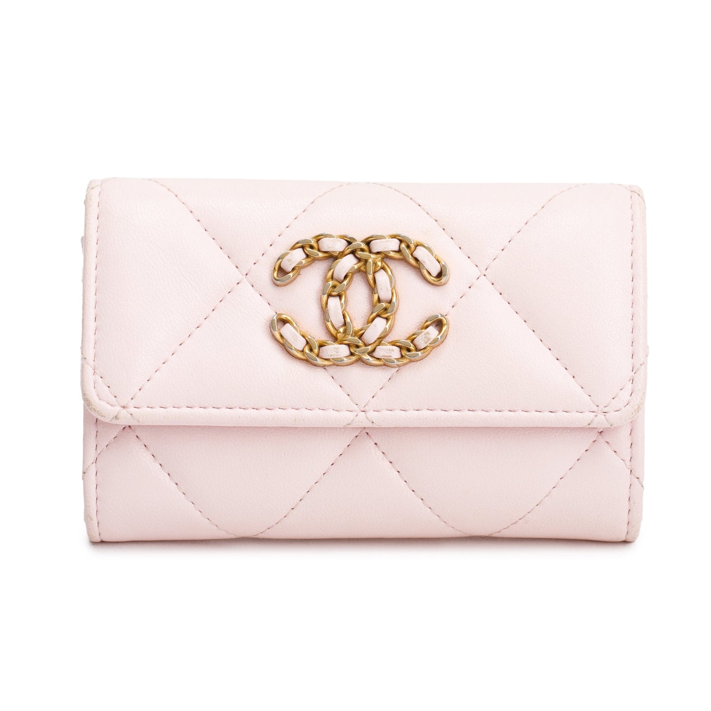 Chanel 2022 Pink Quilted Leather 19 Flap Card Holder