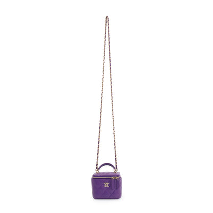 Chanel 2022 Purple Lambskin Leather Mini Top Handle Vanity Case
