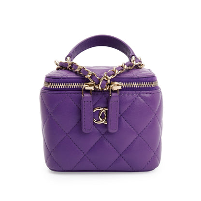 Chanel 2022 Purple Lambskin Leather Mini Top Handle Vanity Case