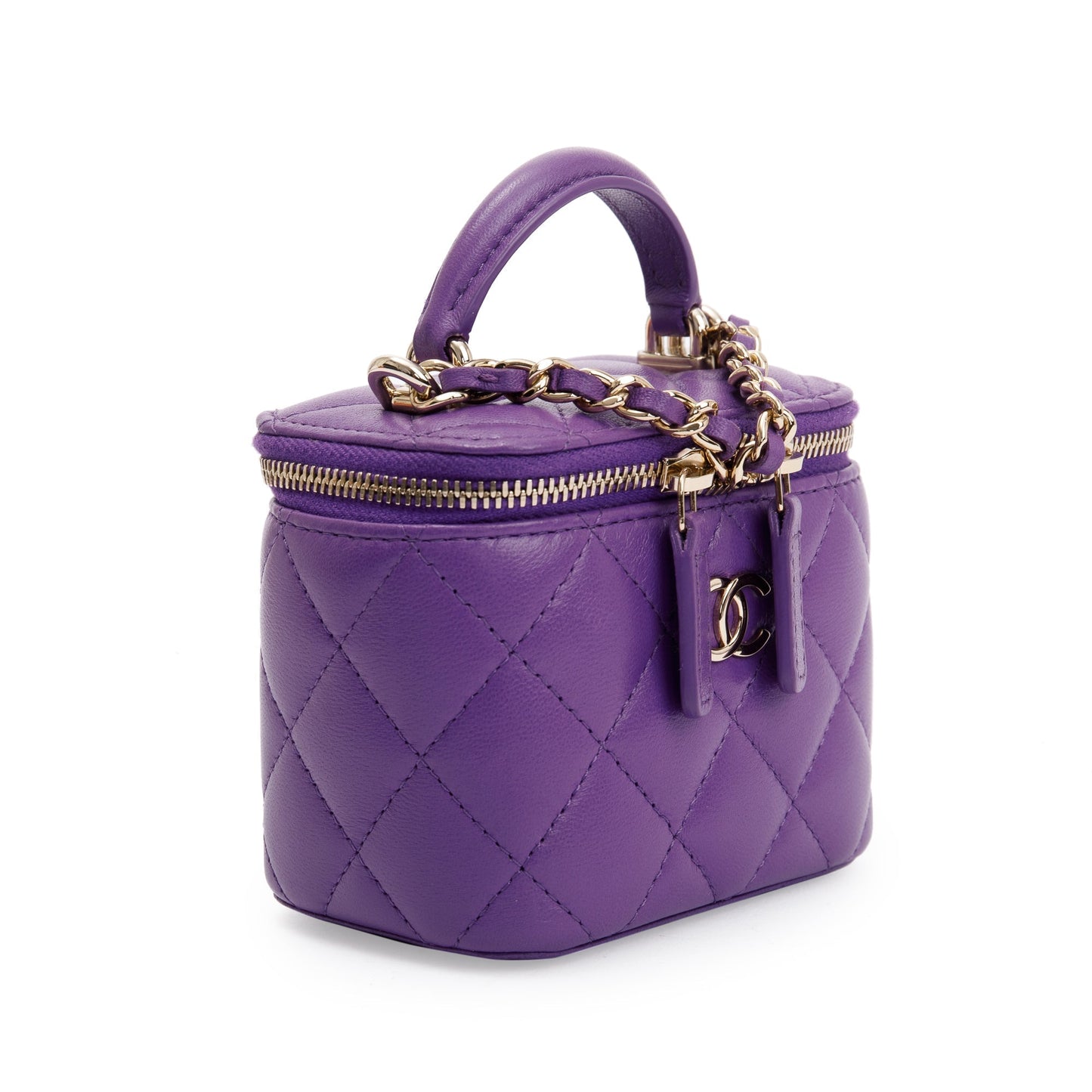 Chanel 2022 Purple Lambskin Leather Mini Top Handle Vanity Case