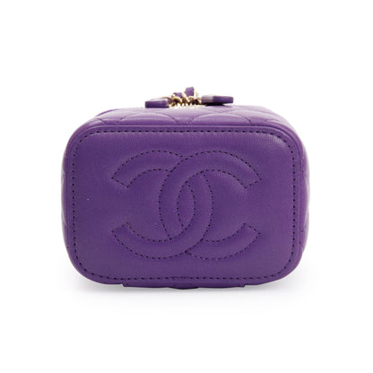 Chanel 2022 Purple Lambskin Leather Mini Top Handle Vanity Case
