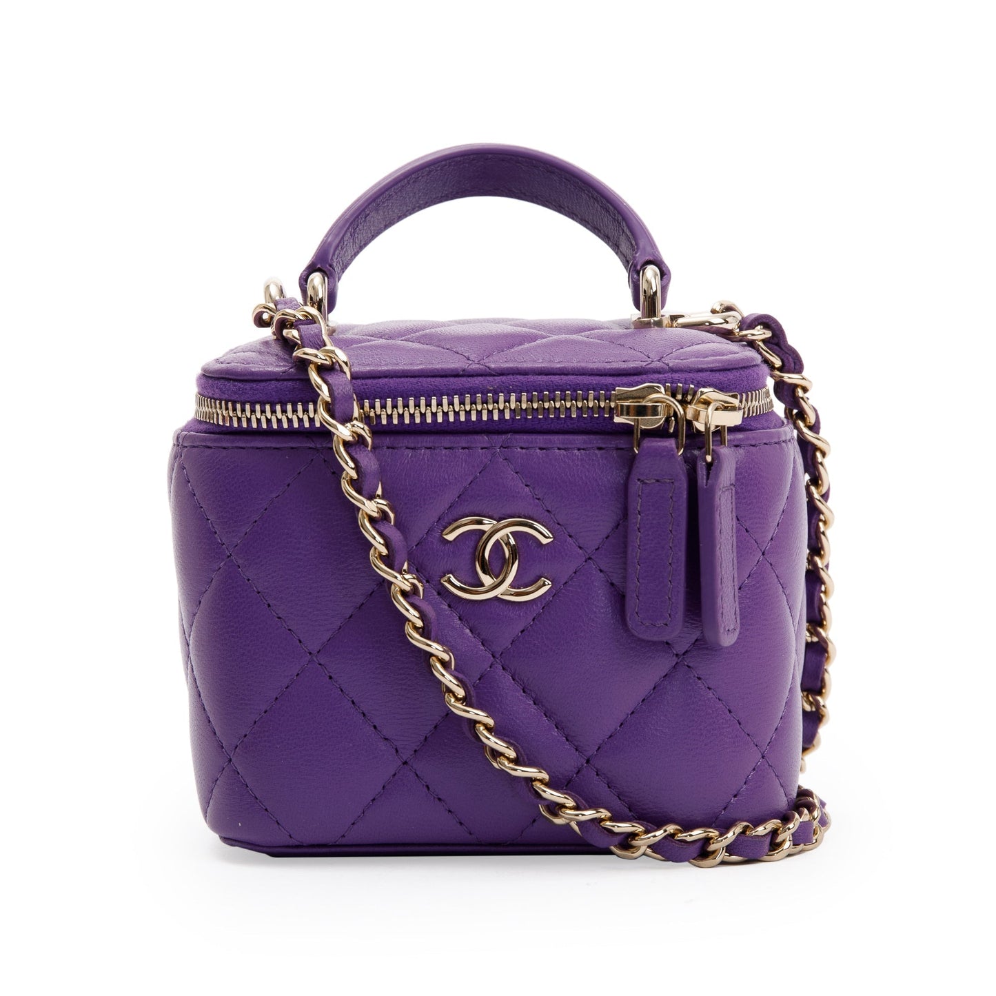 Chanel 2022 Purple Lambskin Leather Mini Top Handle Vanity Case