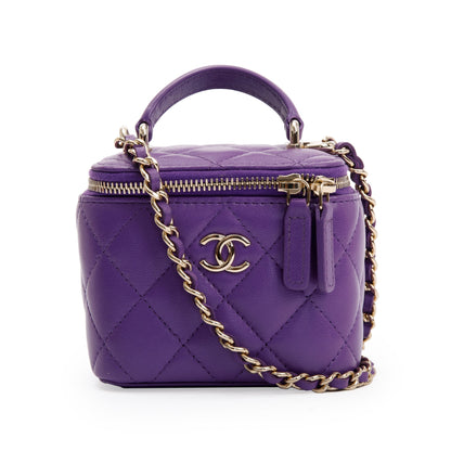 Chanel 2022 Purple Lambskin Leather Mini Top Handle Vanity Case