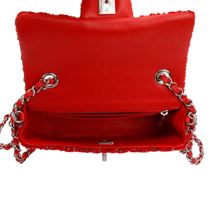 Chanel 2022 Red Tweed Classic Mini Rectangular Flap Bag