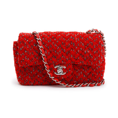 Chanel 2022 Red Tweed Classic Mini Rectangular Flap Bag