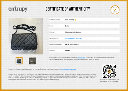 Chanel 2022 So Black Lambskin Leather Classic Wallet on Chain