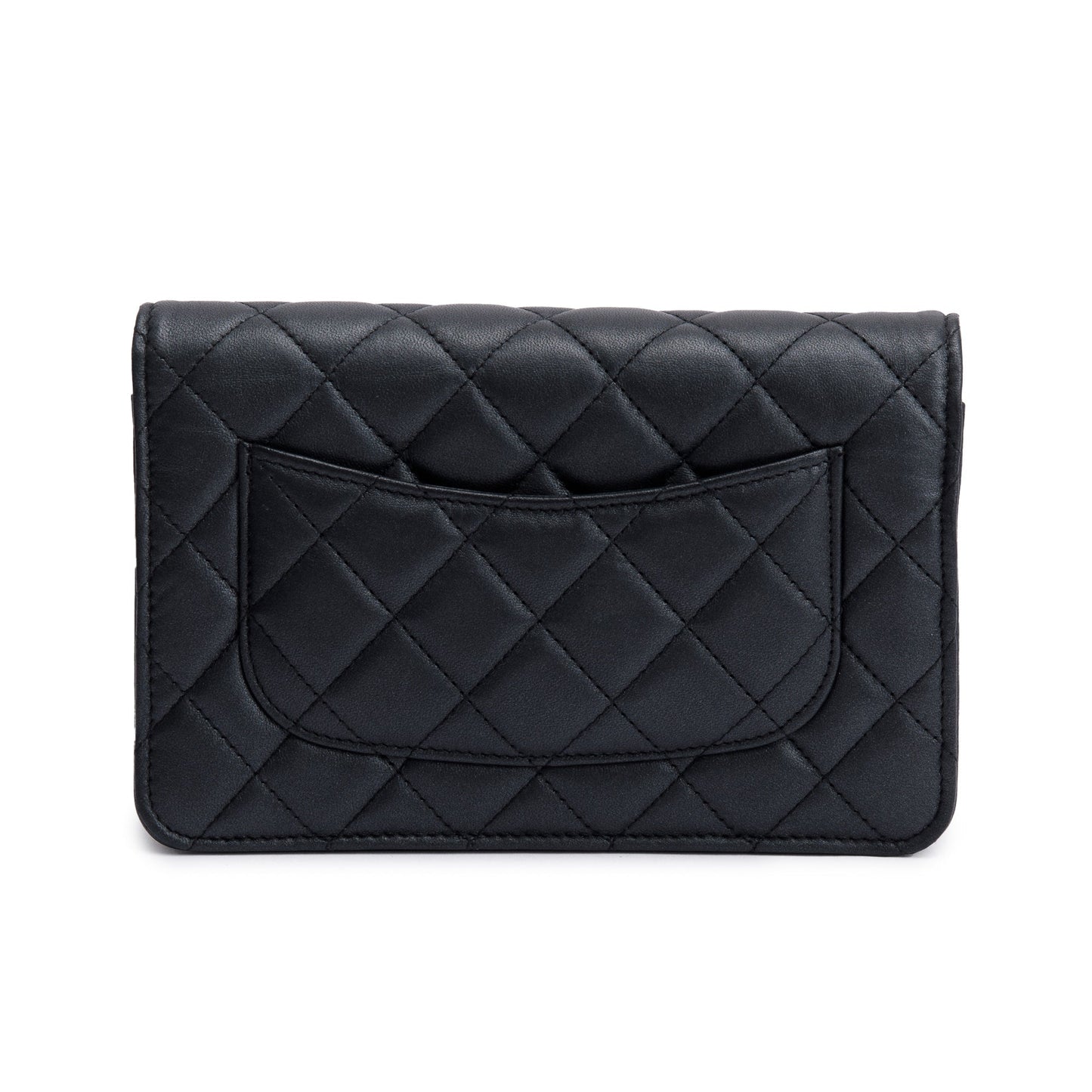 Chanel 2022 So Black Lambskin Leather Classic Wallet on Chain