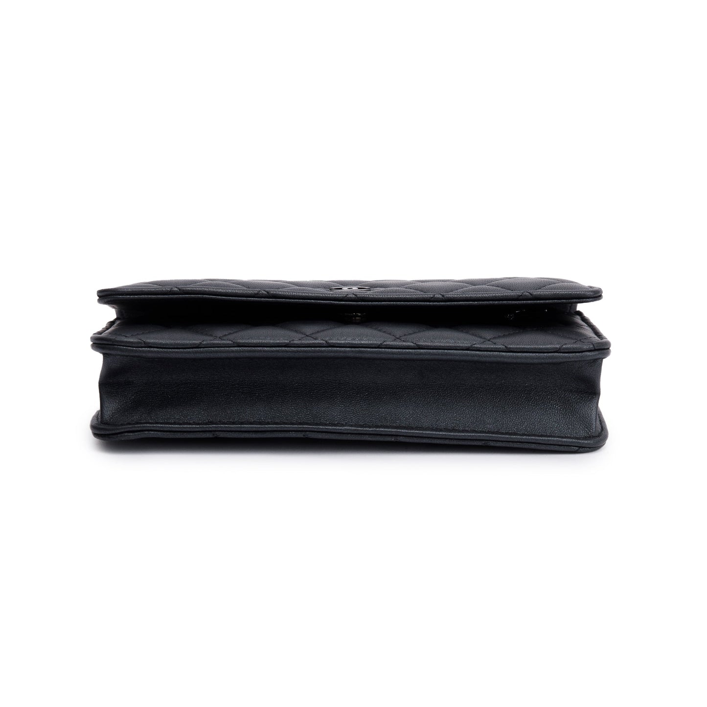 Chanel 2022 So Black Lambskin Leather Classic Wallet on Chain