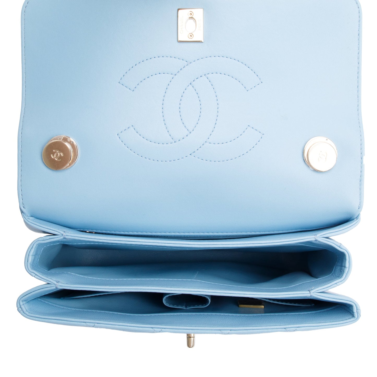 Chanel 2022 Tiffany Blue Lambskin Leather Small  Trendy CC Top Handle Flap Bag