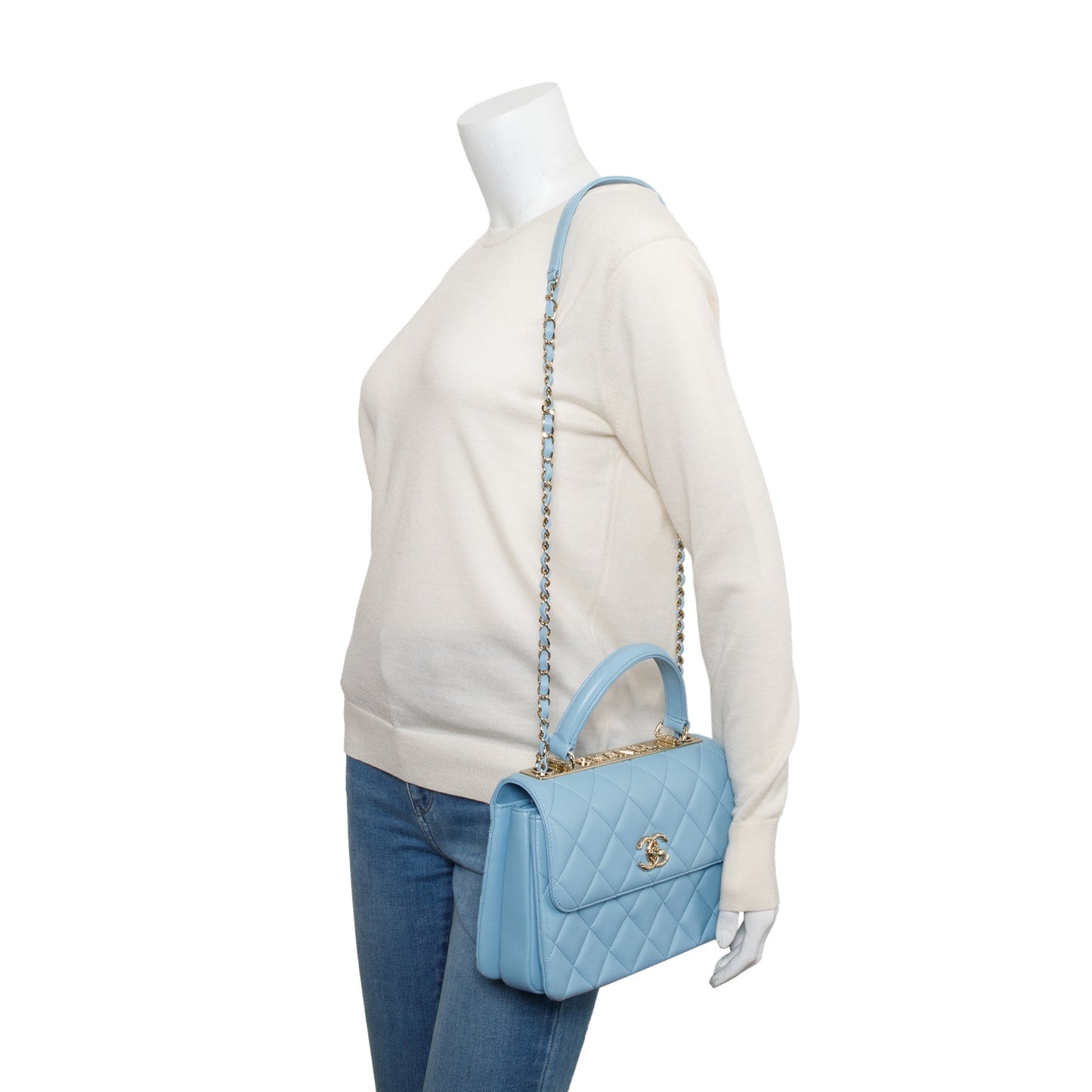 Chanel 2022 Tiffany Blue Lambskin Leather Small  Trendy CC Top Handle Flap Bag