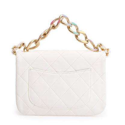 Chanel 2022 White Calfskin Leather Enamel Color Match Small Flap Bag