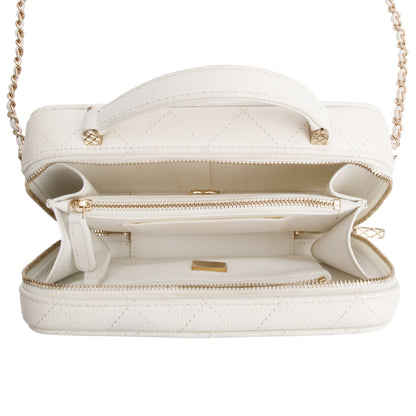 Chanel 2022 White Caviar Leather Small Top Handle Vanity Case