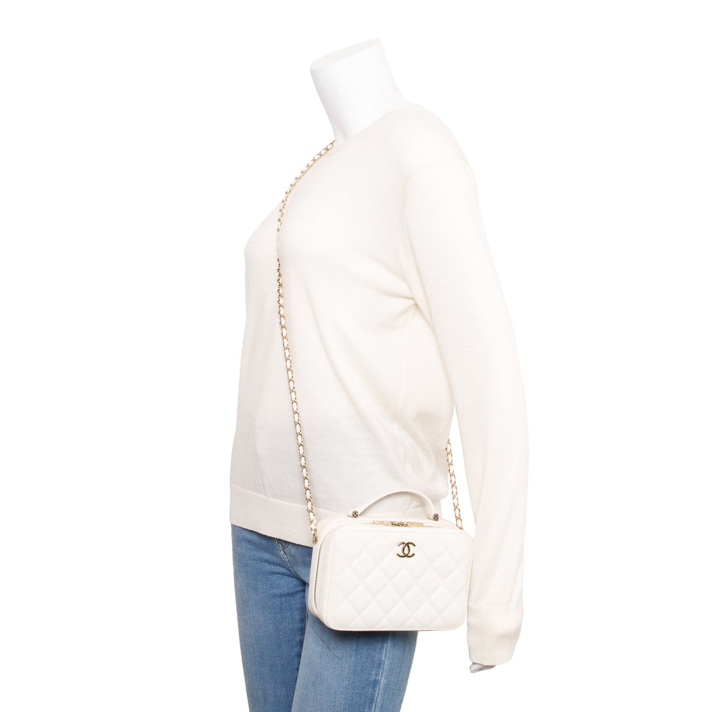 Chanel 2022 White Caviar Leather Small Top Handle Vanity Case