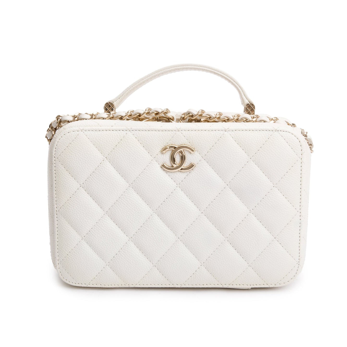 Chanel 2022 White Caviar Leather Small Top Handle Vanity Case