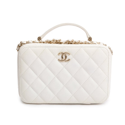 Chanel 2022 White Caviar Leather Small Top Handle Vanity Case